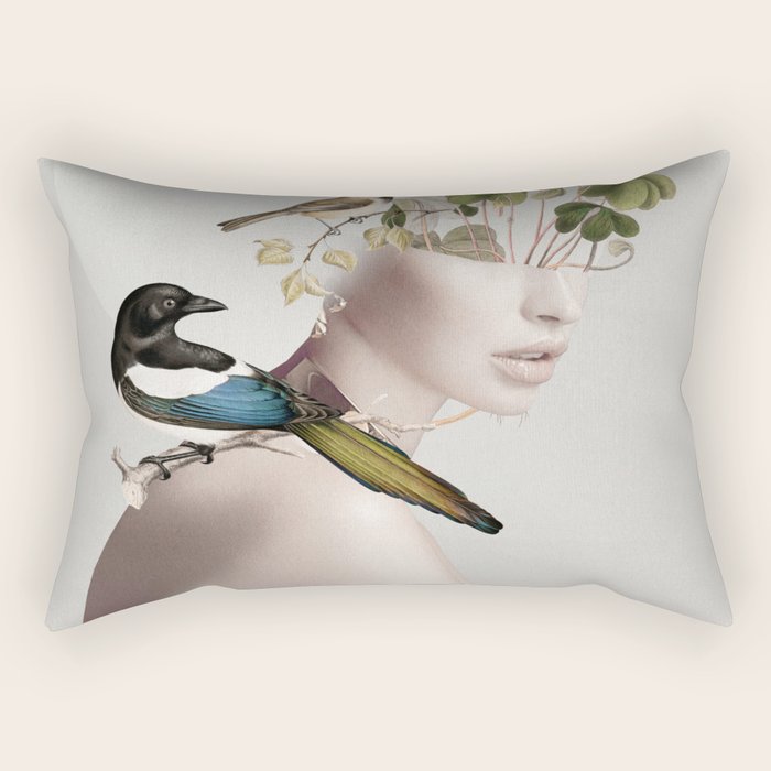 Lady with Birds 5 Rectangular Pillow Gallery Image 1