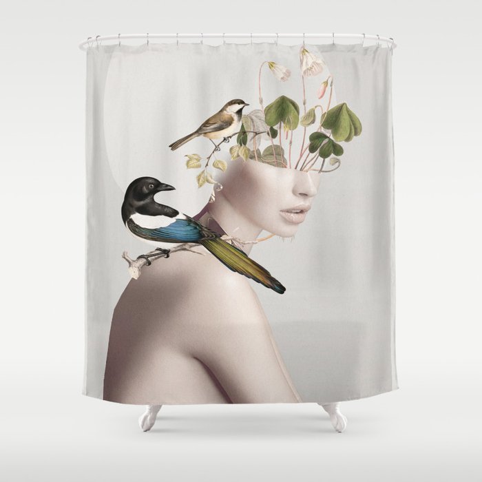 Lady with Birds 5 Shower Curtain Gallery Image 1