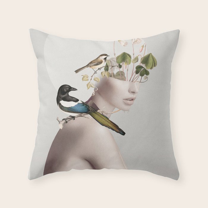 Lady with Birds 5 Throw Pillow Gallery Image 6