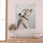Lady with Birds 5 Wall Tapestry Gallery Image 2