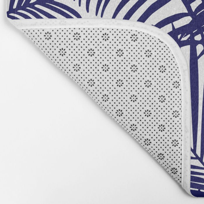 Modern blue white tropical palm trees pattern Bath Mat Gallery Image 2