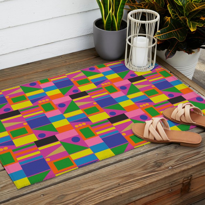 Colorful Mid Century Modern Modtastic Geometric Pattern Outdoor Rug Gallery Image 2
