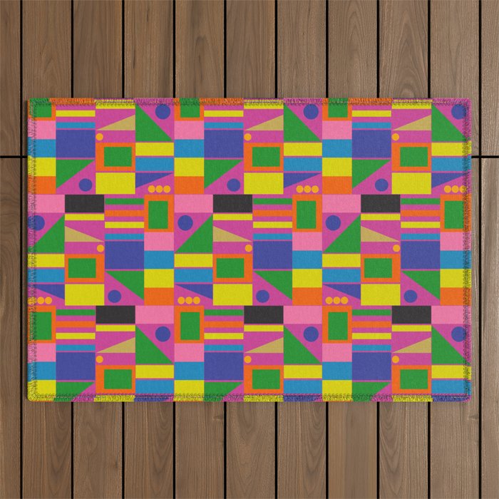 Colorful Mid Century Modern Modtastic Geometric Pattern Outdoor Rug Gallery Image 1