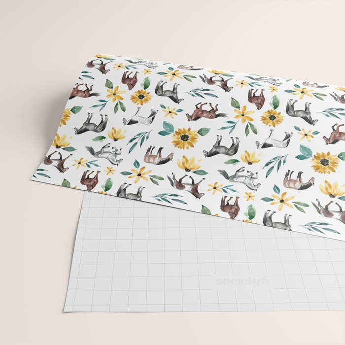 Horses and Sunflowers, Horse Art, Horse Decor, Yellow Flowers, Equestrian Art Wrapping Paper Gallery Image 2