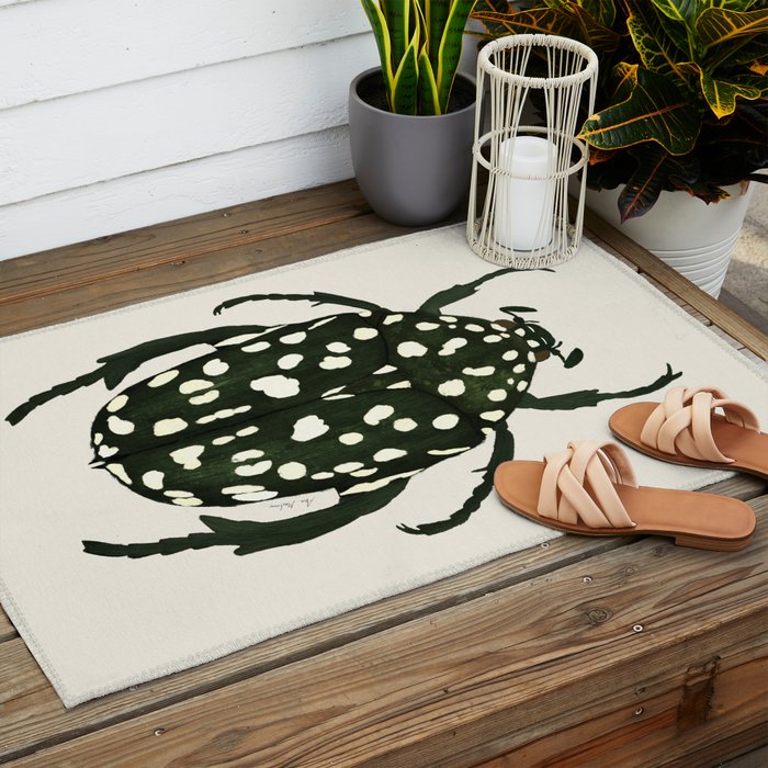 green beetle insect Outdoor Rug Gallery Image 2
