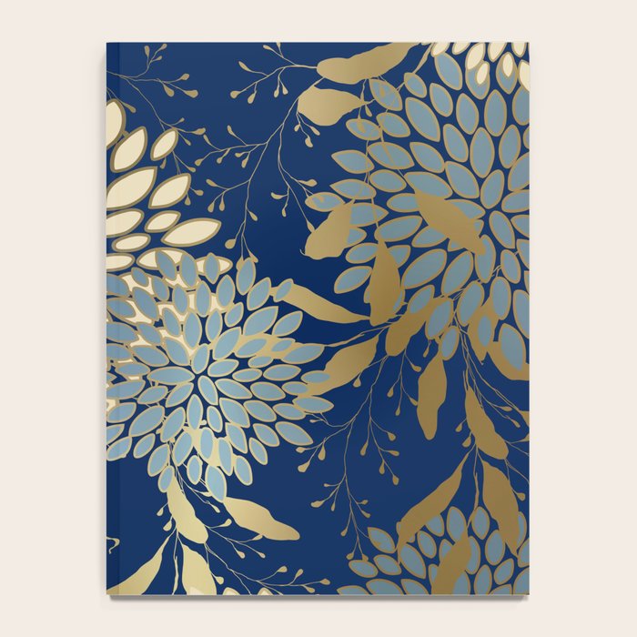 Floral Blooms and Leave, Blue, Navy, Gold, Cream Notebook Gallery Image 4