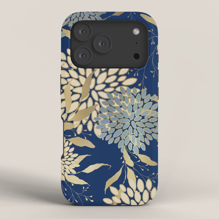 Floral Blooms and Leave, Blue, Navy, Gold, Cream iPhone Case Gallery Image 3