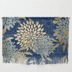 Floral Blooms and Leave, Blue, Navy, Gold, Cream Wall Hanging Gallery Image 1