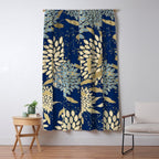 Floral Blooms and Leave, Blue, Navy, Gold, Cream Window Curtain Gallery Image 5