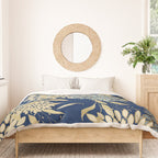 Floral Blooms and Leave, Blue, Navy, Gold, Cream Duvet Cover Gallery Image 3