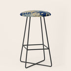 Floral Blooms and Leave, Blue, Navy, Gold, Cream Stool Gallery Image 1