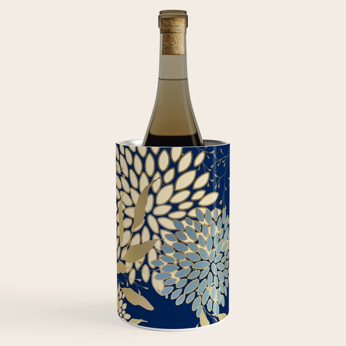 Floral Blooms and Leave, Blue, Navy, Gold, Cream Wine Chiller Gallery Image 1
