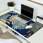 Floral Blooms and Leave, Blue, Navy, Gold, Cream Desk Mat Gallery Image 2