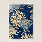 Floral Blooms and Leave, Blue, Navy, Gold, Cream Stationery Card Gallery Image 2