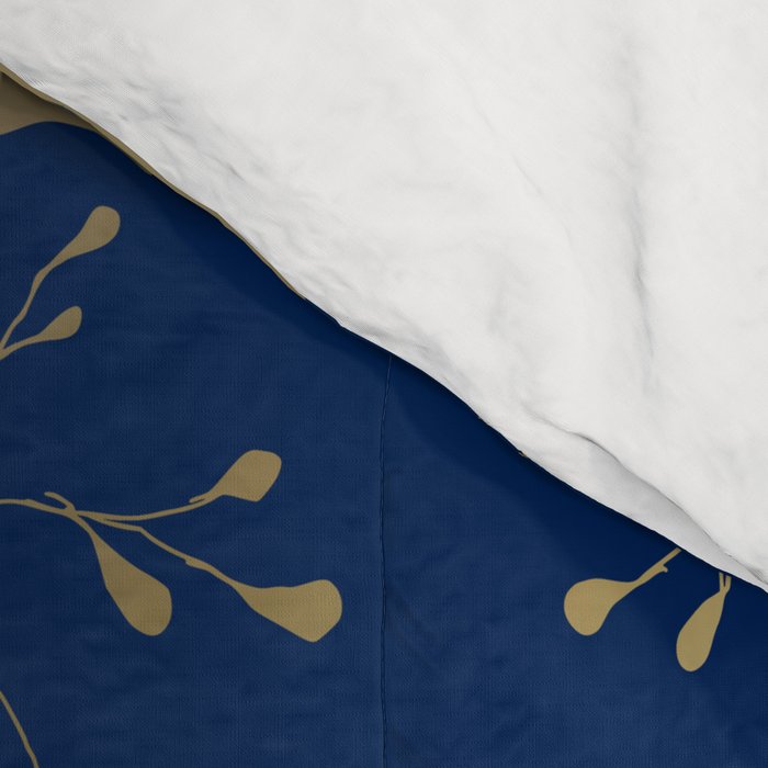 Floral Blooms and Leave, Blue, Navy, Gold, Cream Comforter Gallery Image 4