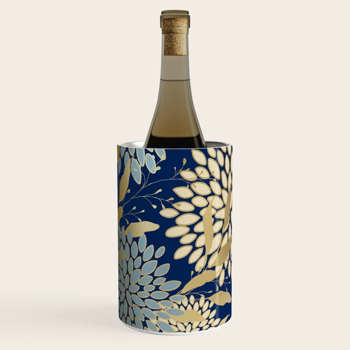 Floral Blooms and Leave, Blue, Navy, Gold, Cream Wine Chiller Gallery Image 2