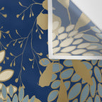 Floral Blooms and Leave, Blue, Navy, Gold, Cream Wall Tapestry Gallery Image 3