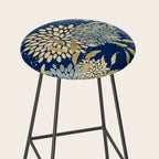 Floral Blooms and Leave, Blue, Navy, Gold, Cream Stool Gallery Image 2