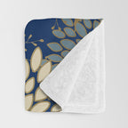 Floral Blooms and Leave, Blue, Navy, Gold, Cream Throw Blanket Gallery Image 3