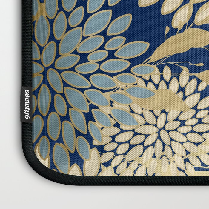 Floral Blooms and Leave, Blue, Navy, Gold, Cream Laptop Sleeve Gallery Image 3