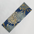 Floral Blooms and Leave, Blue, Navy, Gold, Cream Yoga Mat Gallery Image 1