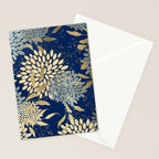 Floral Blooms and Leave, Blue, Navy, Gold, Cream Stationery Card Gallery Image 2