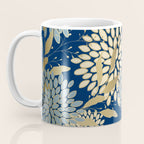 Floral Blooms and Leave, Blue, Navy, Gold, Cream Coffee Mug Gallery Image 3