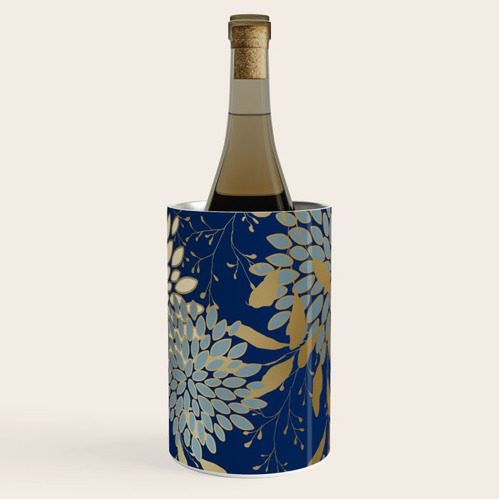 Floral Blooms and Leave, Blue, Navy, Gold, Cream Wine Chiller Gallery Image 3
