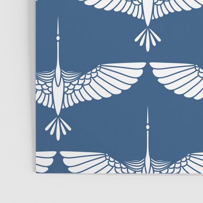 Japanese Crane Ornate Art Deco Blue & White Pattern Poster Gallery Image 3