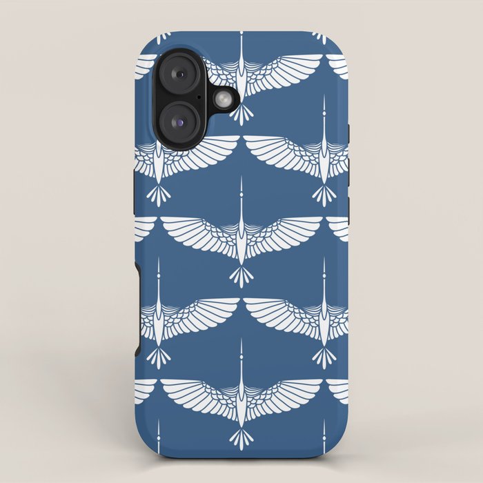 Japanese Crane Ornate Art Deco Blue & White Pattern iPhone Case Gallery Image 1