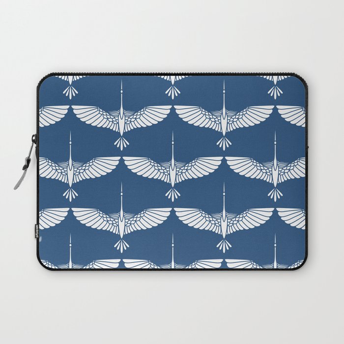 Japanese Crane Ornate Art Deco Blue & White Pattern Laptop Sleeve Gallery Image 1