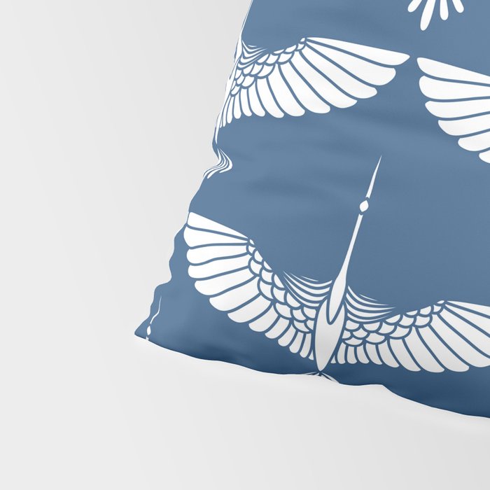 Japanese Crane Ornate Art Deco Blue & White Pattern Pillow Sham Gallery Image 4