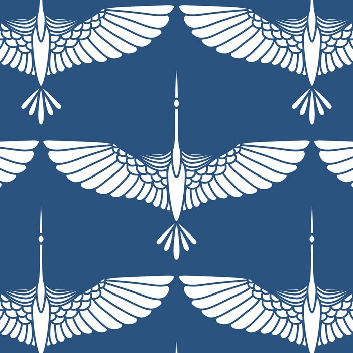 Japanese Crane Ornate Art Deco Blue & White Pattern Coffee Mug Gallery Image 2