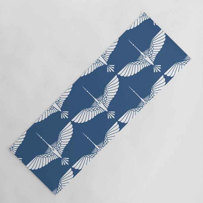 Japanese Crane Ornate Art Deco Blue & White Pattern Yoga Mat Gallery Image 1