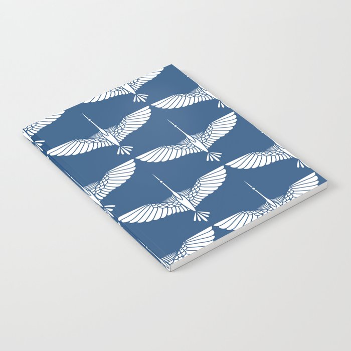 Japanese Crane Ornate Art Deco Blue & White Pattern Notebook Gallery Image 1