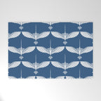 Japanese Crane Ornate Art Deco Blue & White Pattern Welcome Mat Gallery Image 1