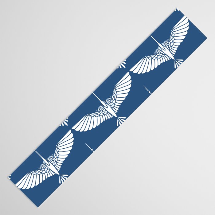 Japanese Crane Ornate Art Deco Blue & White Pattern Table Runner Gallery Image 3
