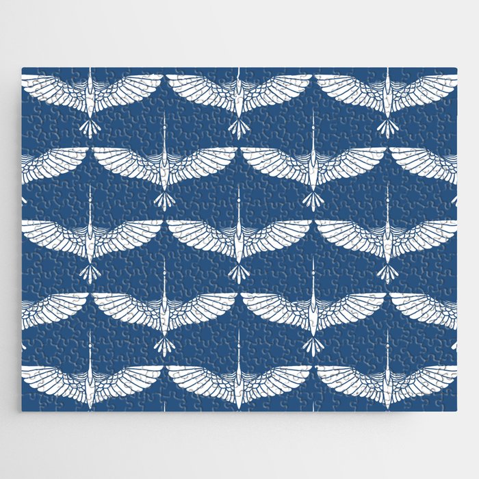 Japanese Crane Ornate Art Deco Blue & White Pattern Jigsaw Puzzle Gallery Image 1