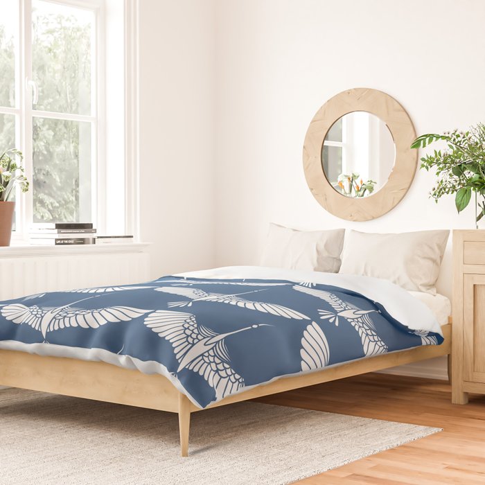 Japanese Crane Ornate Art Deco Blue & White Pattern Duvet Cover Gallery Image 2