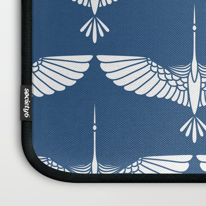 Japanese Crane Ornate Art Deco Blue & White Pattern Laptop Sleeve Gallery Image 3