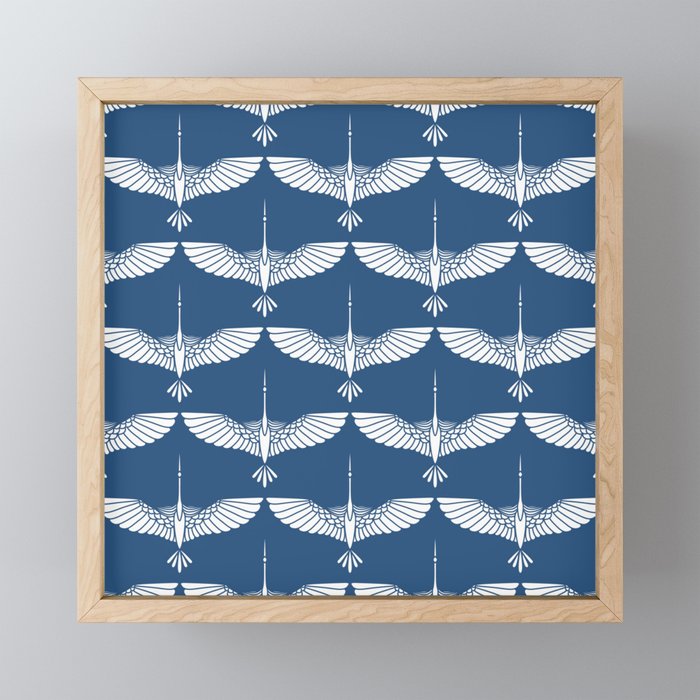 Japanese Crane Ornate Art Deco Blue & White Pattern Mini Art Print Gallery Image 1