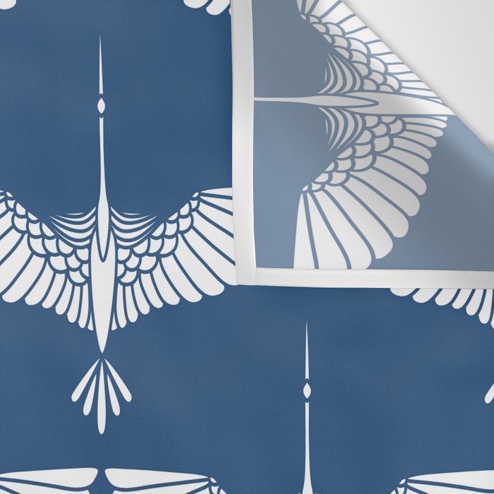 Japanese Crane Ornate Art Deco Blue & White Pattern Wall Tapestry Gallery Image 3