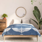 Japanese Crane Ornate Art Deco Blue & White Pattern Comforter Gallery Image 3