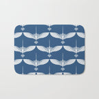 Japanese Crane Ornate Art Deco Blue & White Pattern Bath Mat Gallery Image 1