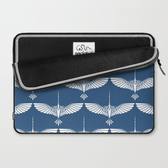 Japanese Crane Ornate Art Deco Blue & White Pattern Laptop Sleeve Gallery Image 2