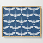 Japanese Crane Ornate Art Deco Blue & White Pattern Serving Tray Gallery Image 1