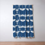 Japanese Crane Ornate Art Deco Blue & White Pattern Window Curtain Gallery Image 3
