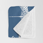 Japanese Crane Ornate Art Deco Blue & White Pattern Throw Blanket Gallery Image 3