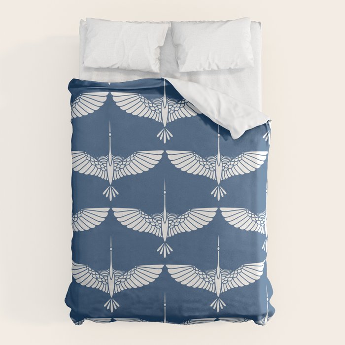 Japanese Crane Ornate Art Deco Blue & White Pattern Duvet Cover Gallery Image 6