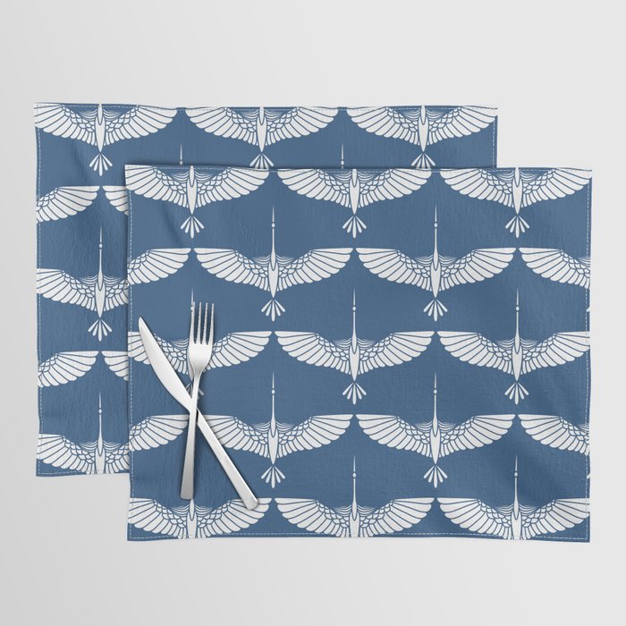 Japanese Crane Ornate Art Deco Blue & White Pattern Placemat Gallery Image 1